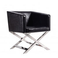 Manhattan Comfort AC050-BK Hollywood Black and Polished Chrome Faux Leather Lounge Accent Chair
